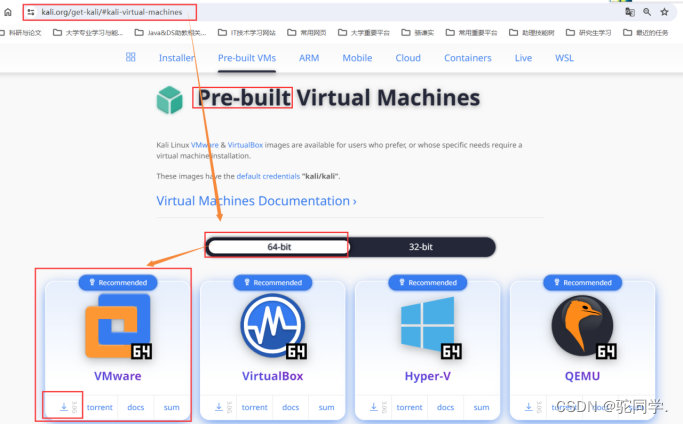 图2-3 选择VMware 64位的预安装系统来下载