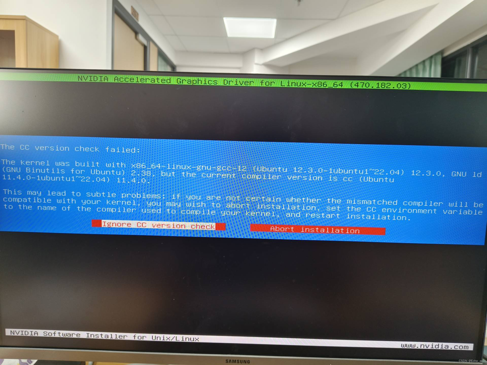 安装nvidia driver出现 the cc vision check falied