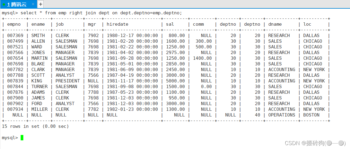 MySQL内外连接