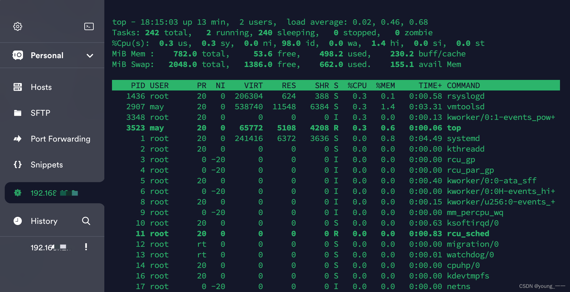 mac通过termius查看Linux服务器的性能