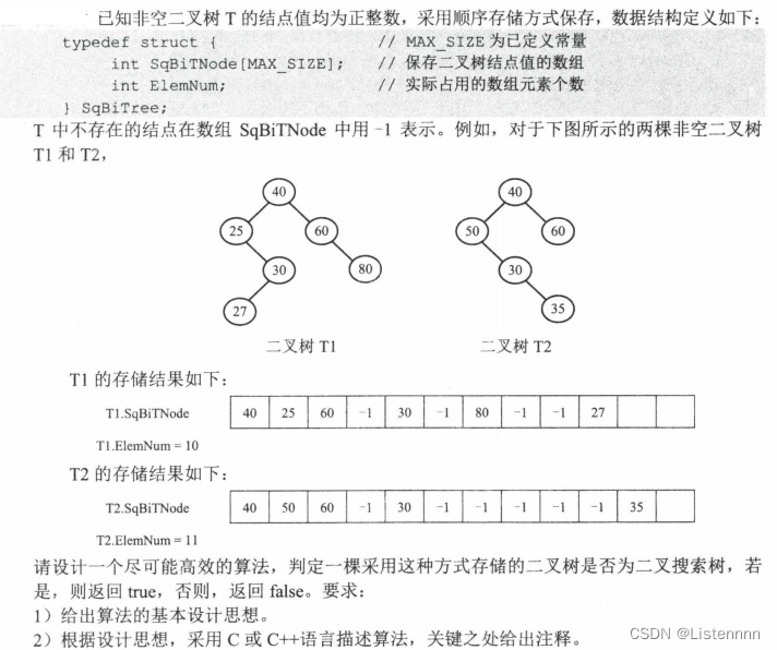 二叉排序树的判断(二叉树的顺序存储)：2022年408算法题