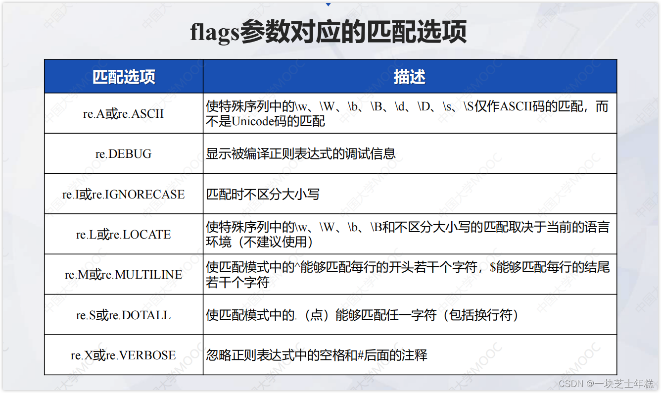 flags参数对应的匹配选项