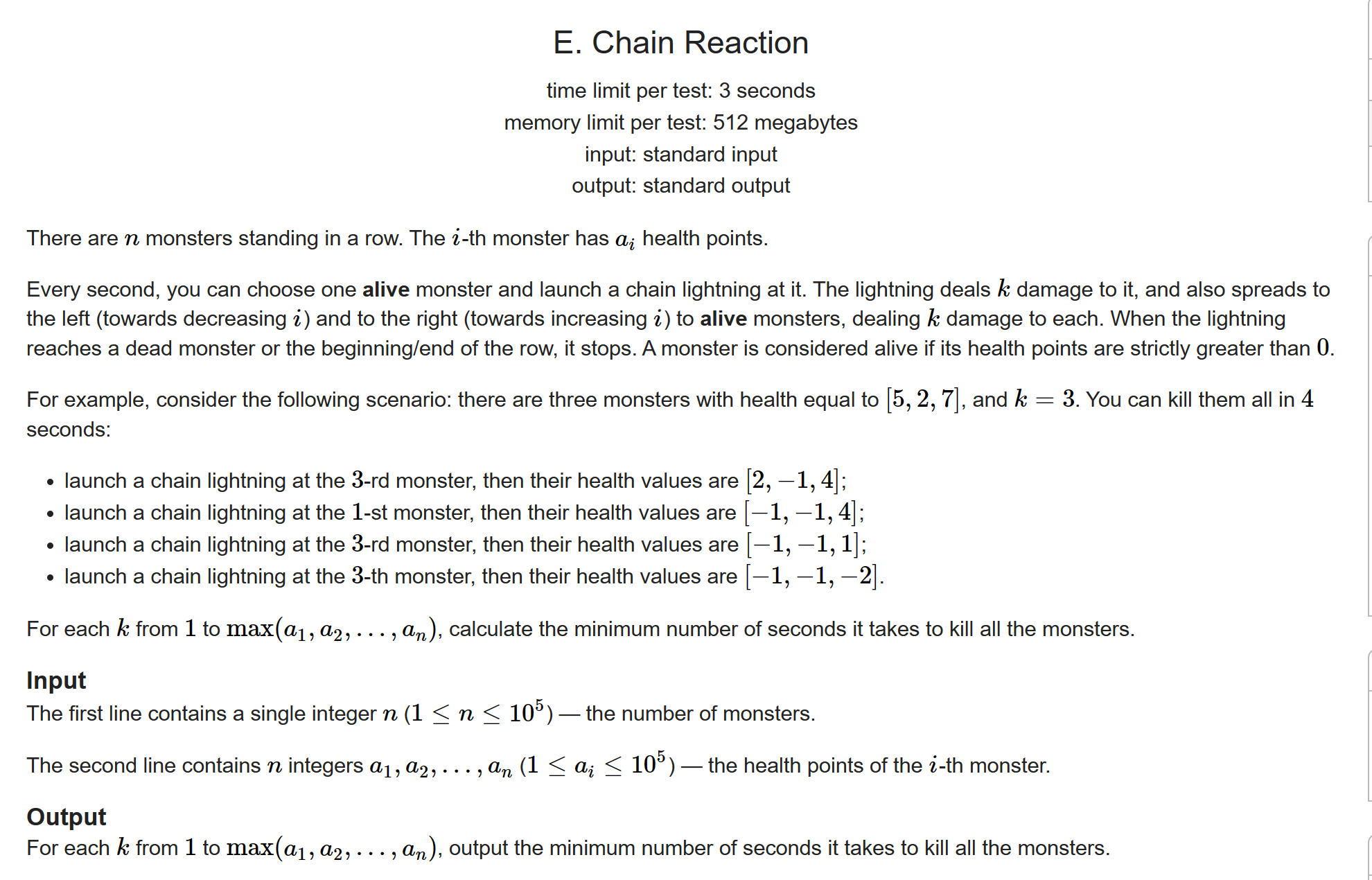 Codeforces Educational Codeforces Round 164 E. Chain Reaction 【思维、分块、调和级数复杂度】