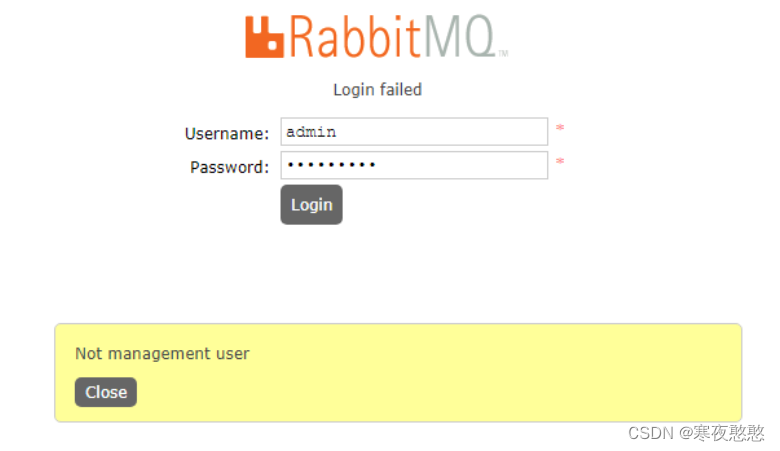 RabbitMq<span style='color:red;'>出现</span>Not management user<span style='color:red;'>问题</span><span style='color:red;'>解决</span>