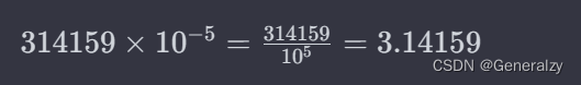 [314159 \times 10^{-5} = \frac{314159}{10^5} = 3.14159]