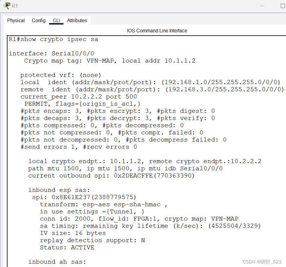 Packet Tracer - Configure and Verify a Site-to-Site IPsec VPN Using CLI