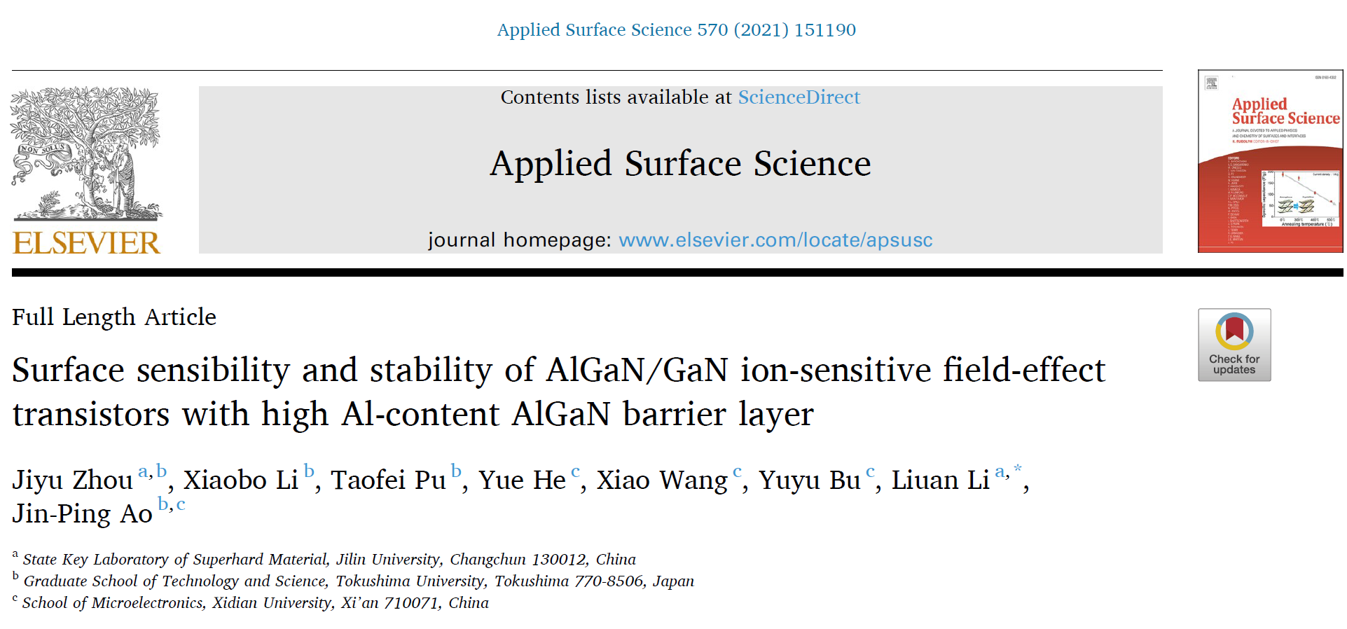 【氮化镓】高Al含量AlGaN势垒层GaN ISFETs在pH传感中的应用