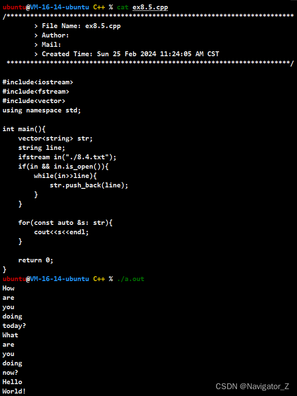 C++ //练习 8.5 重写上面的程序，将每个单词作为一个独立的元素进行存储。