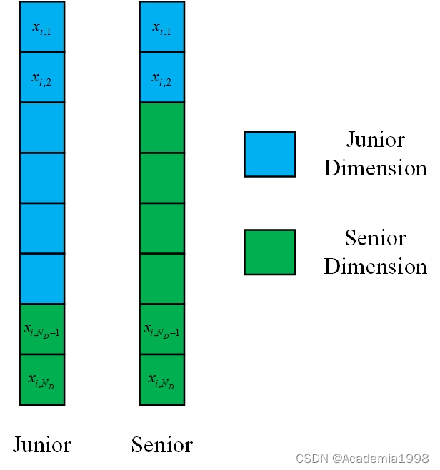 Figure 1: An arbitrary individual in the junior and the senior knowledge gaining and sharing phase