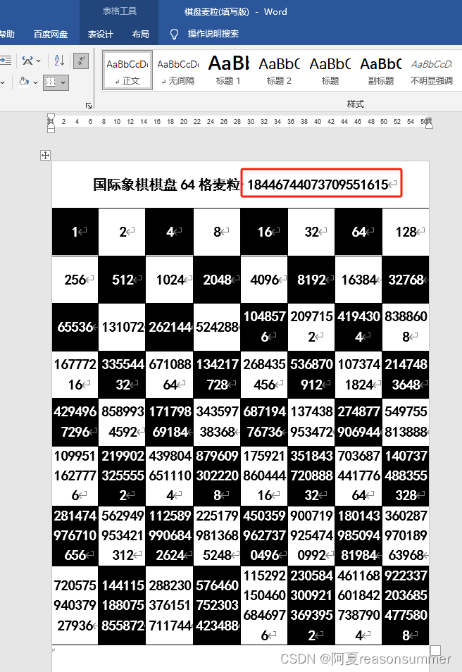 【时事篇-03】20240113棋盘麦粒的问题 （黑白棋盘填入不同色彩文字，2的次方、sum法）