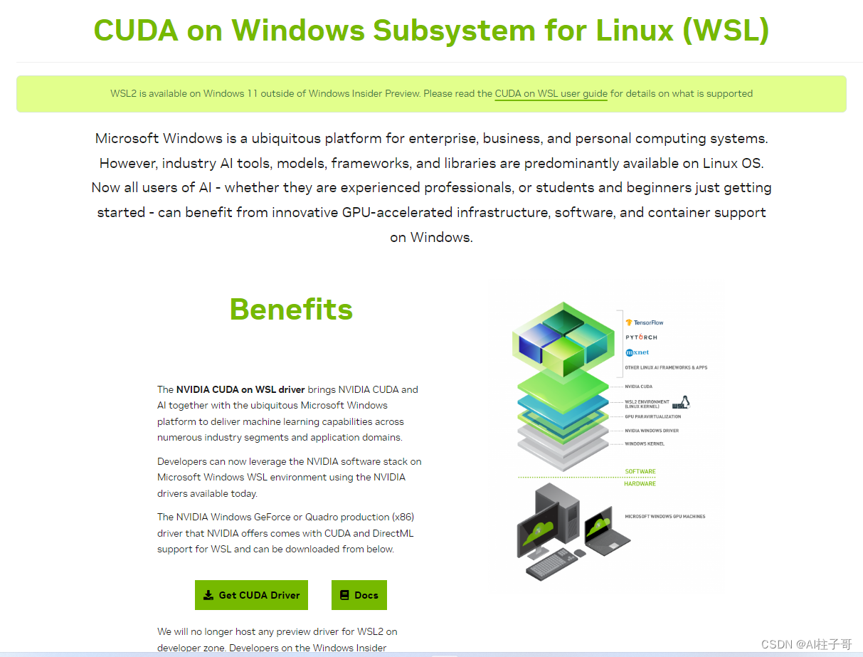 【AI】<span style='color:red;'>搭</span><span style='color:red;'>建</span><span style='color:red;'>Windows</span> Linux子系统（WSL<span style='color:red;'>2</span>）CUDA<span style='color:red;'>环境</span>