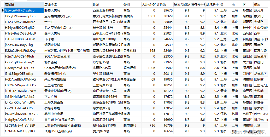 大众点评全国购物店铺POI采集685万家-2024年5月底