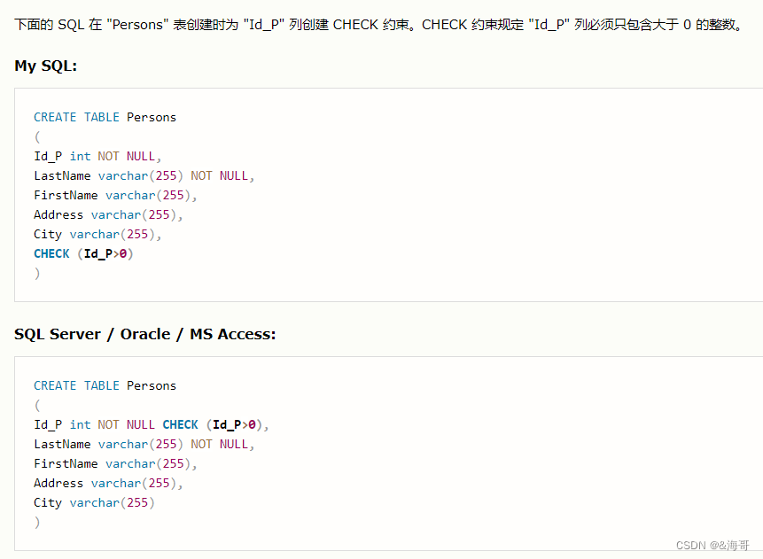 SQL 语法——CHECK(约束列中值的范围)_sql中check的用法-CSDN博客