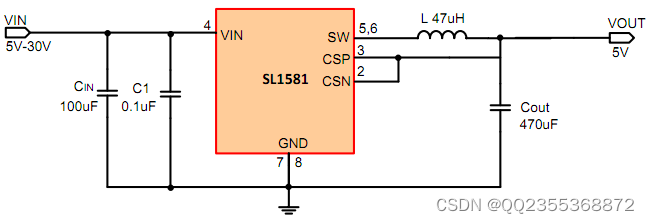SL1581降压恒压芯片 4V至30V降5V输出 电流2.4A 电路简单