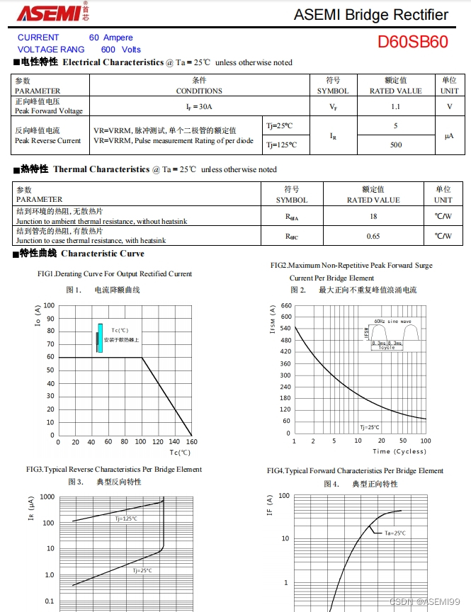 D60SB60-ASEMI电源设备首选整流桥D60SB60