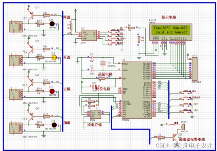 基于单片机四路继电器温湿度控制