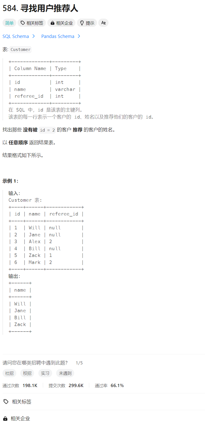 力扣SQL50 寻找用户推荐人 查询