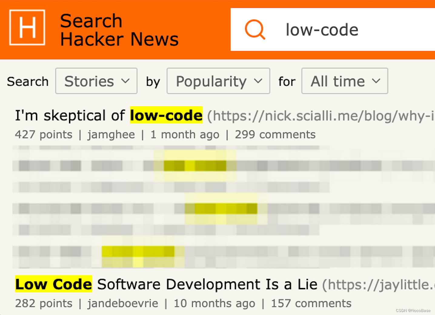 *在 Hacker News 平台里搜索 “low-code”* 