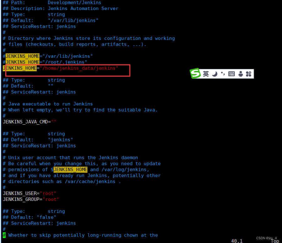 修改jenkins的目录（JENKINS_<span style='color:red;'>HOME</span>）