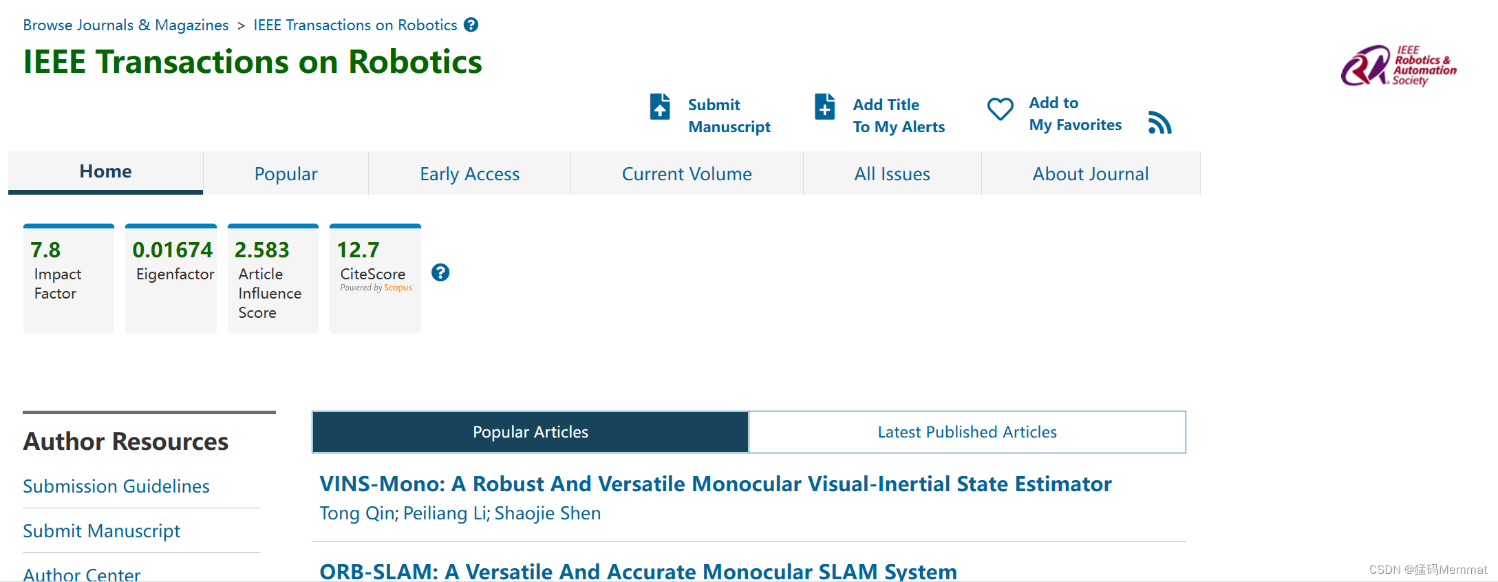 机器人期刊：Science Robotics and IEEE Transactions