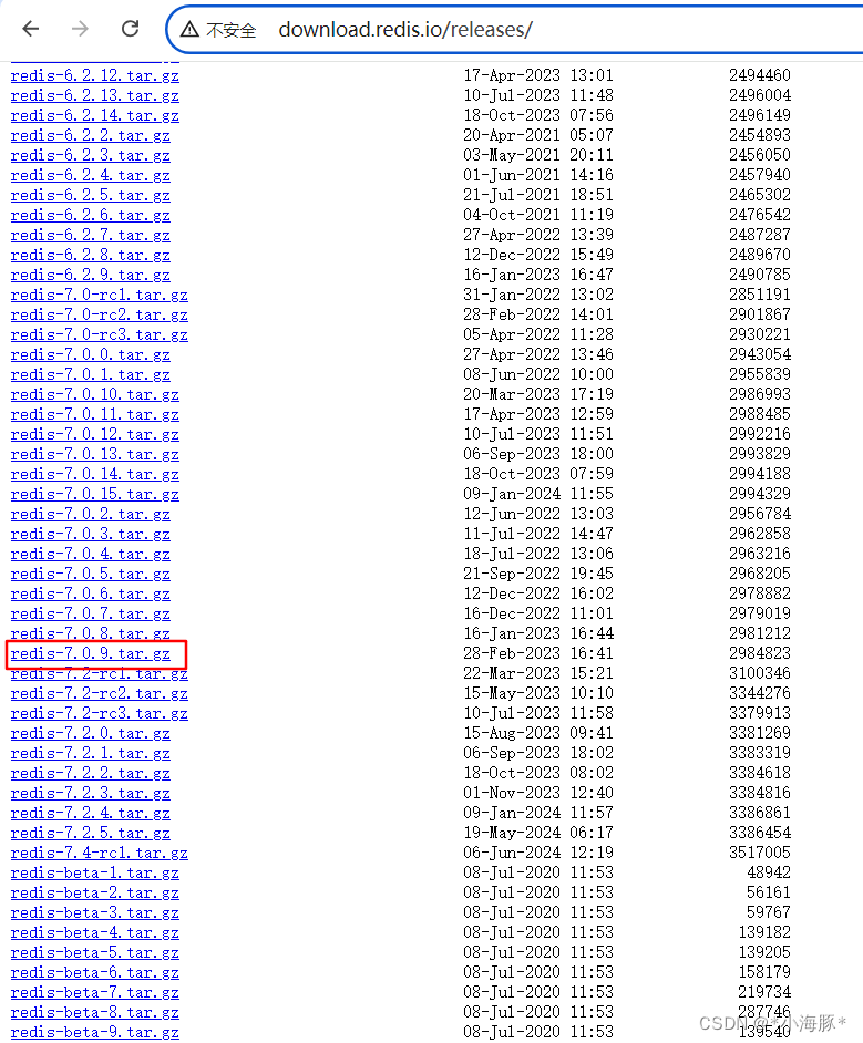 下载redis-7.0.9.tar.gz
