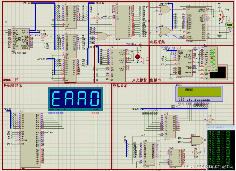 微机原理-<span style='color:red;'>基于</span><span style='color:red;'>8086</span><span style='color:red;'>电压</span>报警器<span style='color:red;'>系统</span><span style='color:red;'>仿真</span>设计