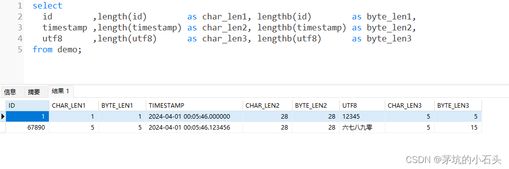 MySQL、Oracle查看字节和字符长度个数的函数