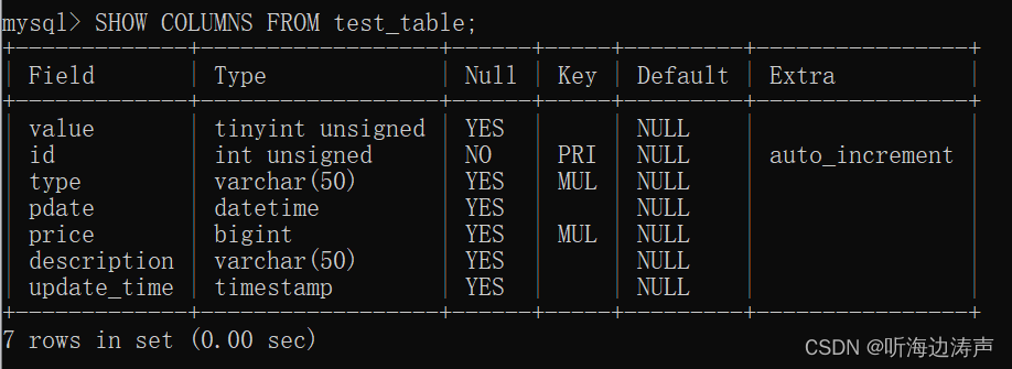 mysql：<span style='color:red;'>用</span>SHOW <span style='color:red;'>COLUMNS</span> FROM显示<span style='color:red;'>一个</span>表<span style='color:red;'>的</span>列信息