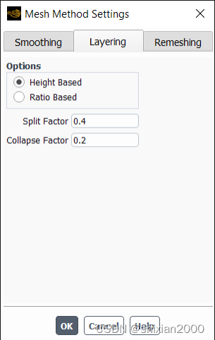 The Layering Tab in the Mesh Method Settings Dialog Box