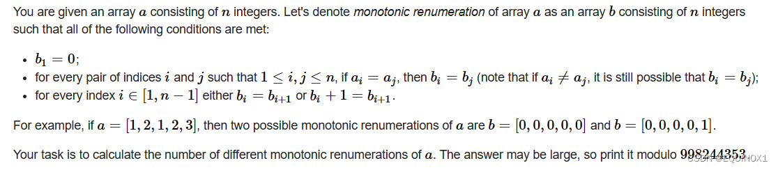 区间合并，CF 1102E Monotonic Renumeration