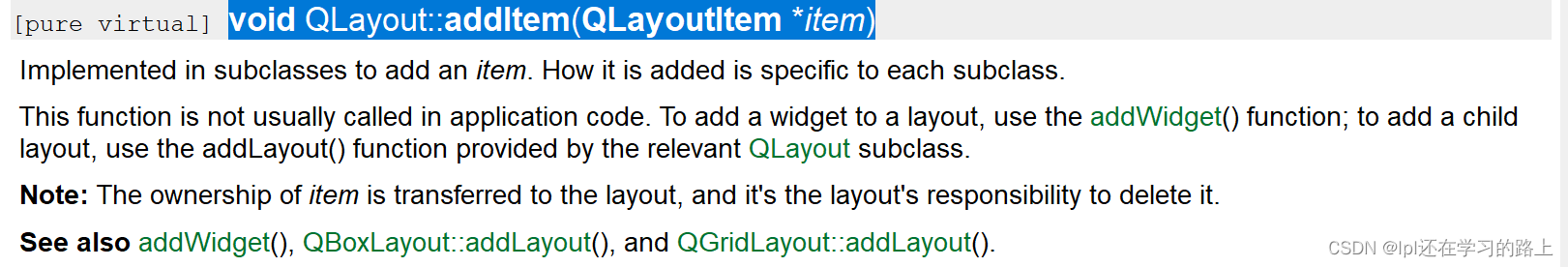 void QLayout::addItem(QLayoutItem *item)