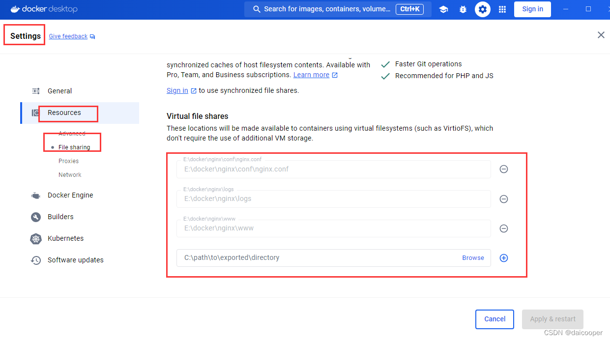 docker 中 File Sharing 和Volumes 的区别