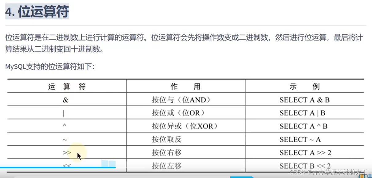 数据库——位运算符