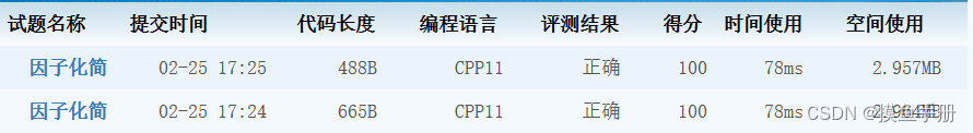 CCF-CSP： 因子化简（100分）