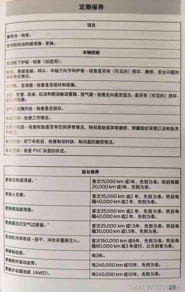 福特锐界保养周期表图片