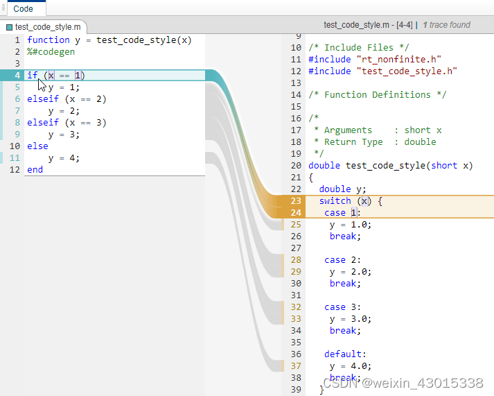 MATLAB code 生成C代码样式