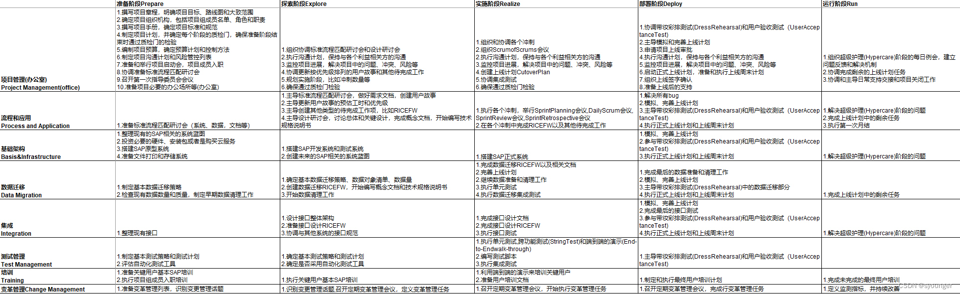 SAP项目任务一览表