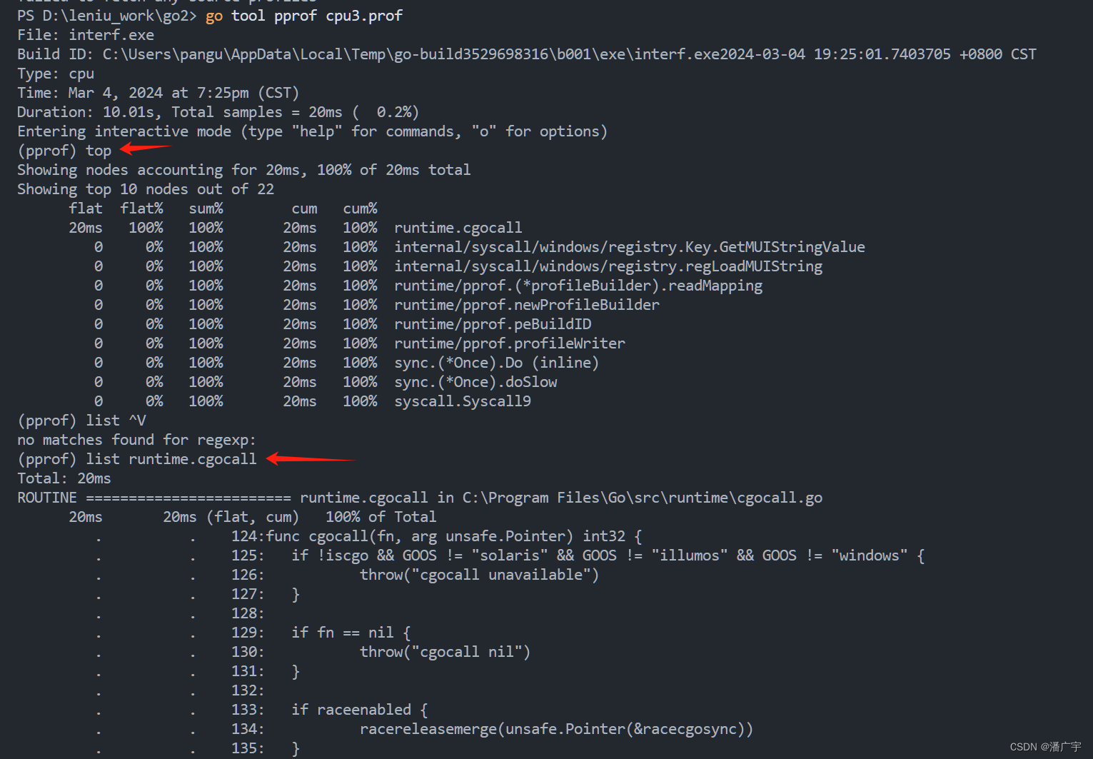 Golang pprof 分析程序的使用内存和执行时间