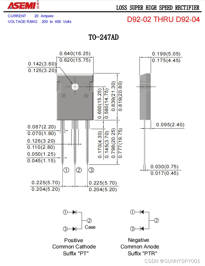 D92-02-ASEMI快恢复二极管20A 200V