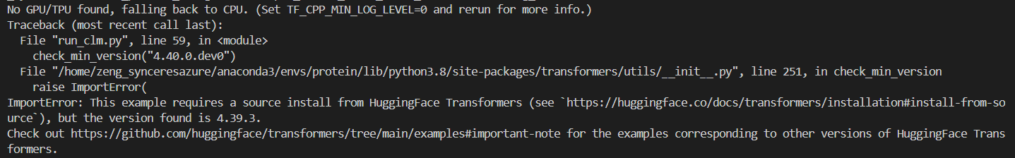 运行transformers报错check_min_version(“4.40.0.dev0“)