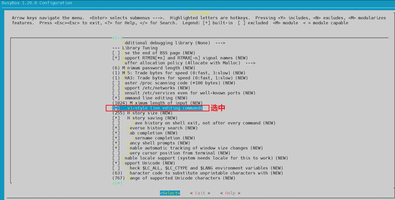 选择“vi-style line editing commands ”