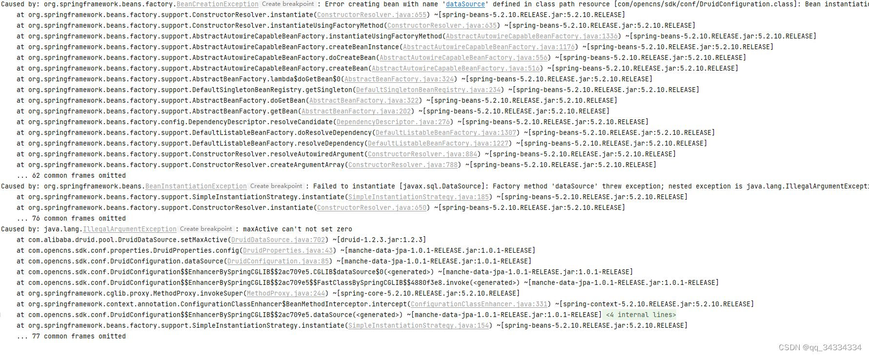 Caused by java.lang.IllegalArgumentException maxActive can‘t not set