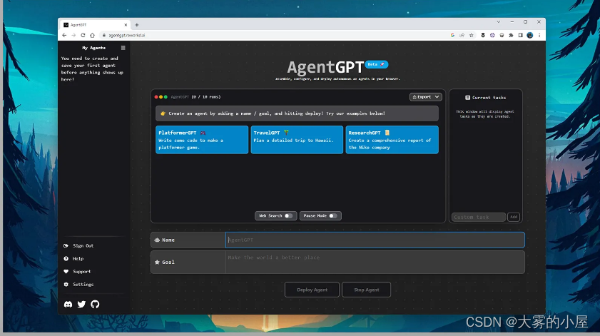 AgentGPT是一款可在Web上使用的AI助手