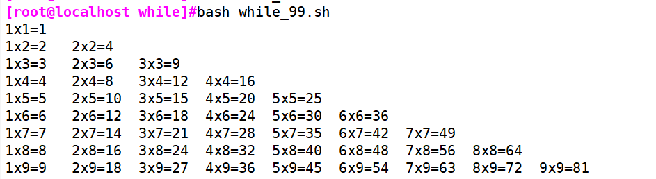 Shell script prints 99 multiplication table - Programmer Sought