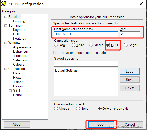 打开 putty 应用程序