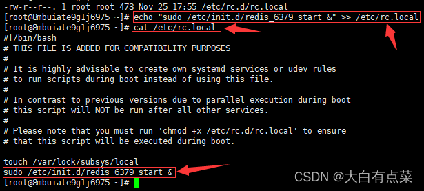 rc.local 文件里写入执行redis_6379初始化脚本的指令