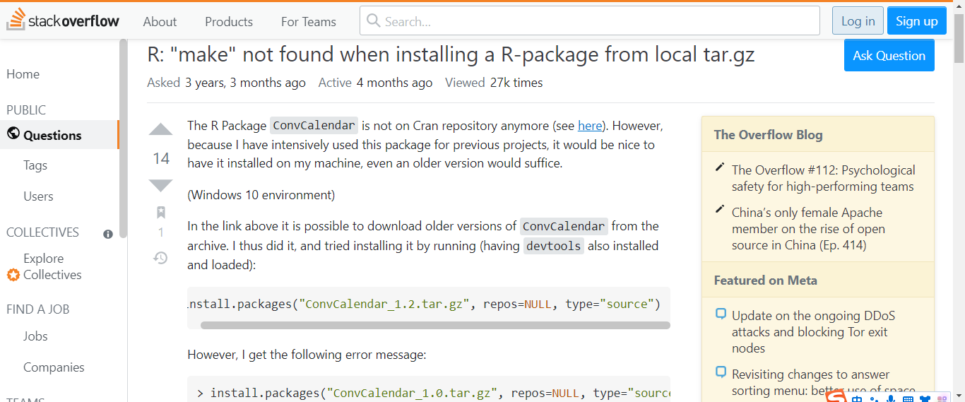 installation of package had non zero exit status