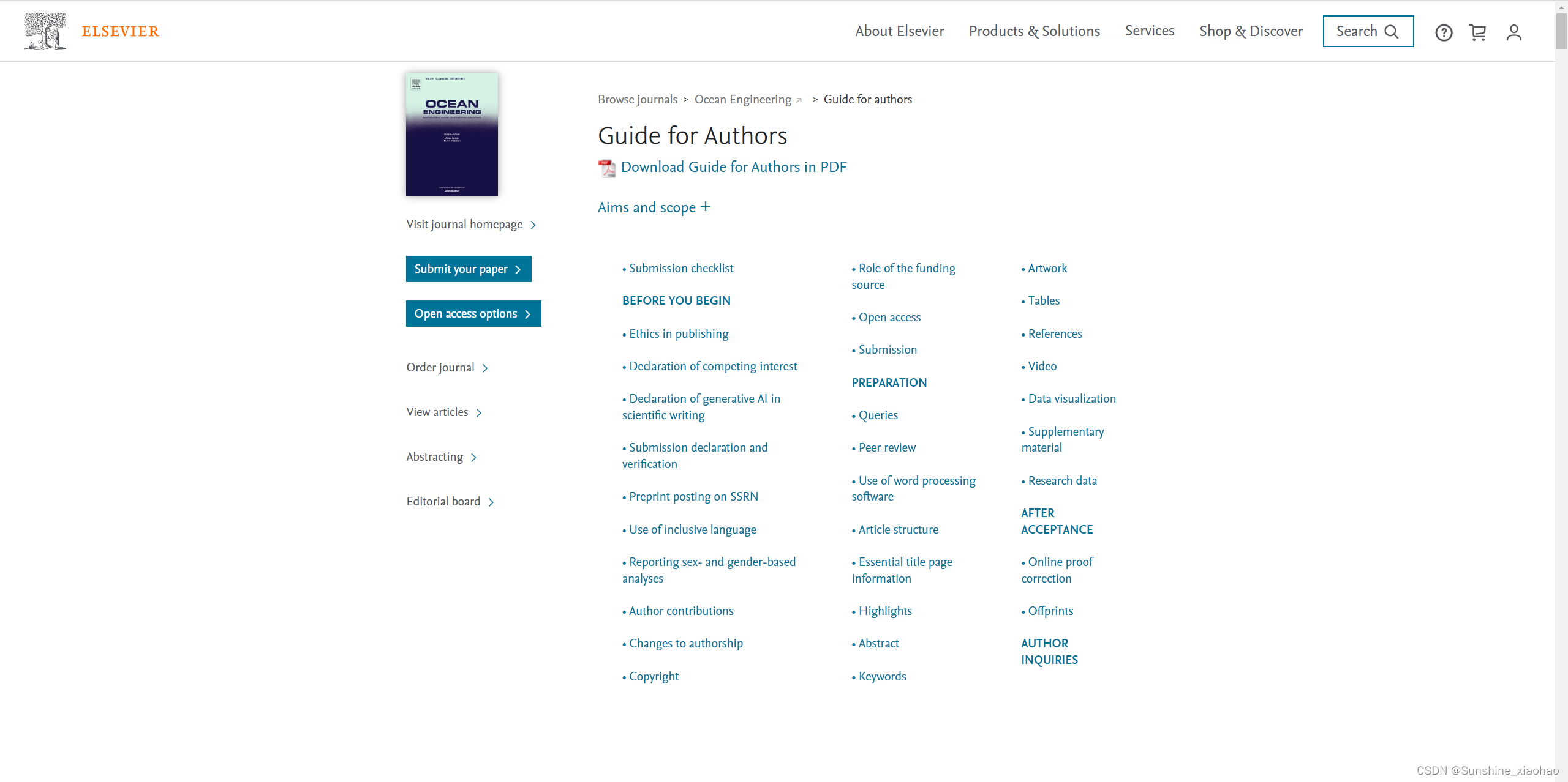 Elsevier Ocean Engineering Guide for Authors 解读