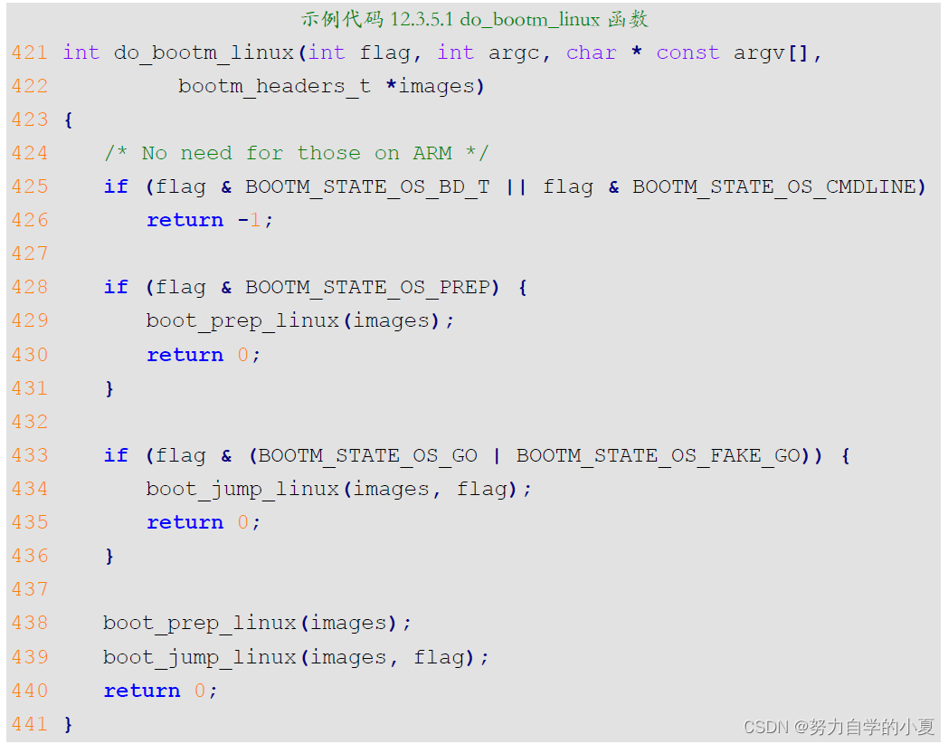 示例代码12.3.5.1 do_bootm_linux函数代码截图