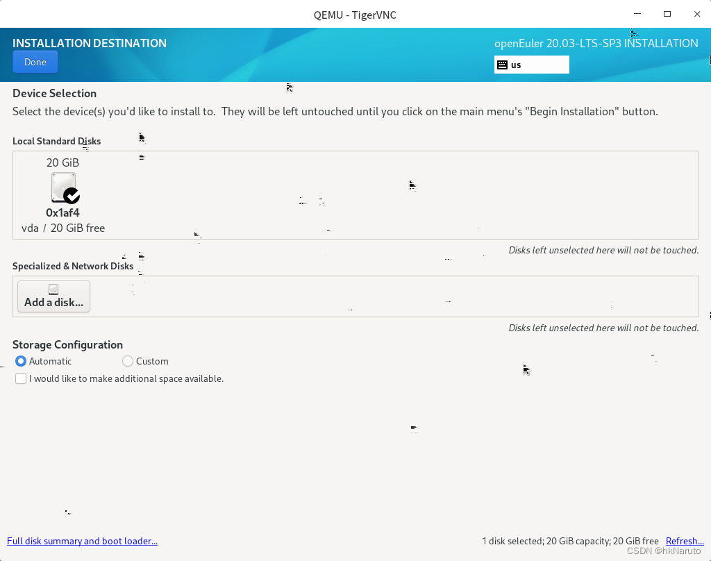 FT2000+ openEuler 20.03 LTS SP3 yum install qemu手动创建虚拟机 图形界面安装openEuler 20.03系统